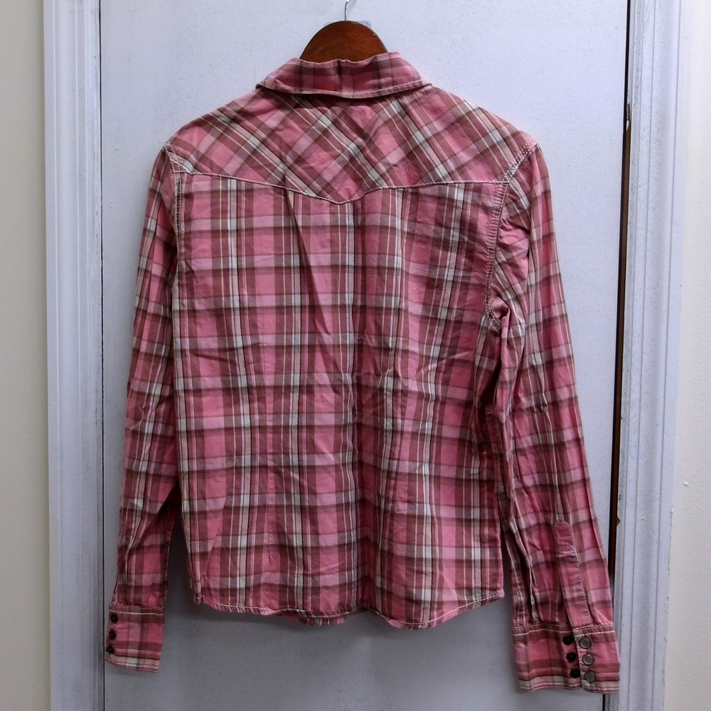 Duck Head Plaid‎ Western Shirt Pink Brown Snap Front Women's XL / #1294 - Picture 4 of 5